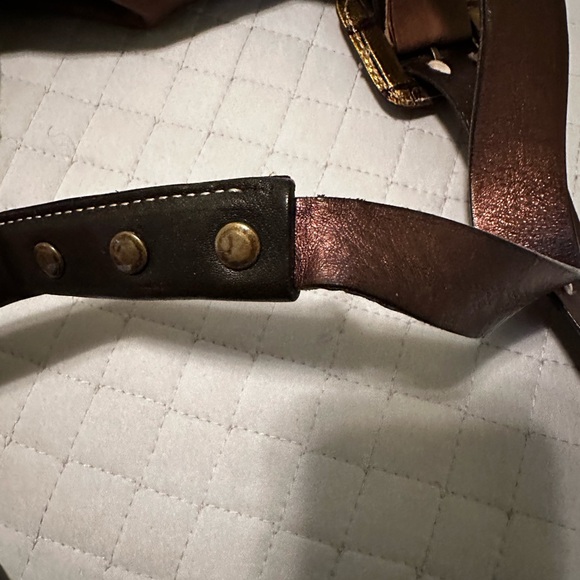 Cavakonti Brown Leather Boho Tote Bag with bronze leather accents - Picture 7 of 13